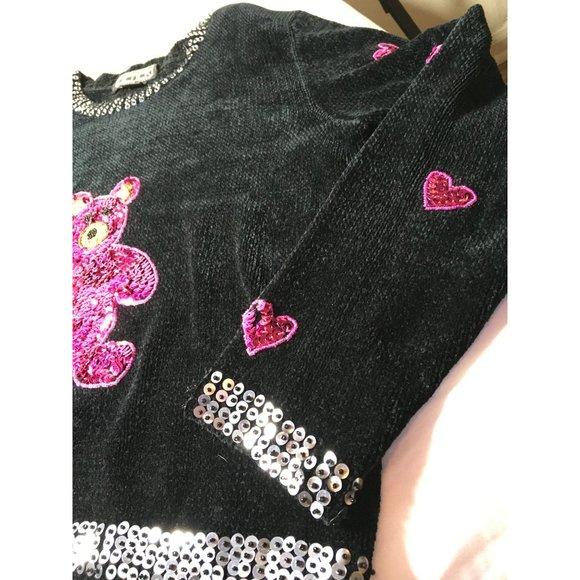 Vintage Berek Pink Sequin Teddy Bear/Heart Sweater (Valentines Day) size Medium - Picture 8 of 12